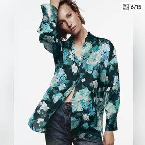 Zara Shirt NWOT Oversized Floral Shirt Top Long Sleeve M